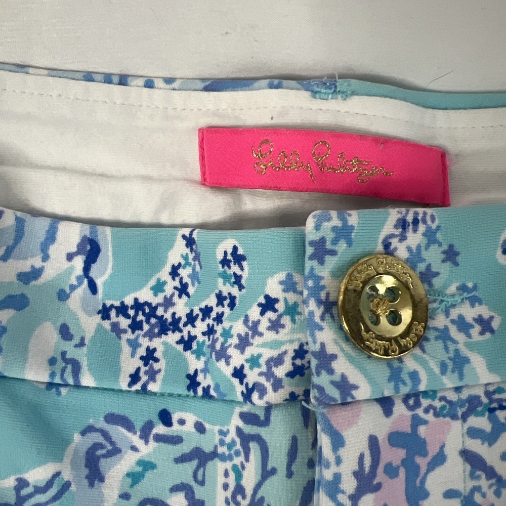 Lilly Pulitzer 4 The WALSH Chino Shorts Flat‎ Front Blue Pink Turquoise - Picture 3 of 9